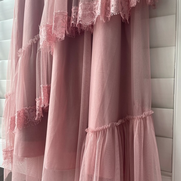ARON Dusty Rose Tulle Asymmetrical Ruffle Maxi Skirt - Picture 2 of 6